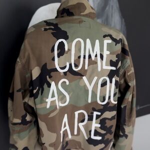 GEN POP Oversized Vintage Military Camo Hand Painted Frayed Edges S/M Distressed